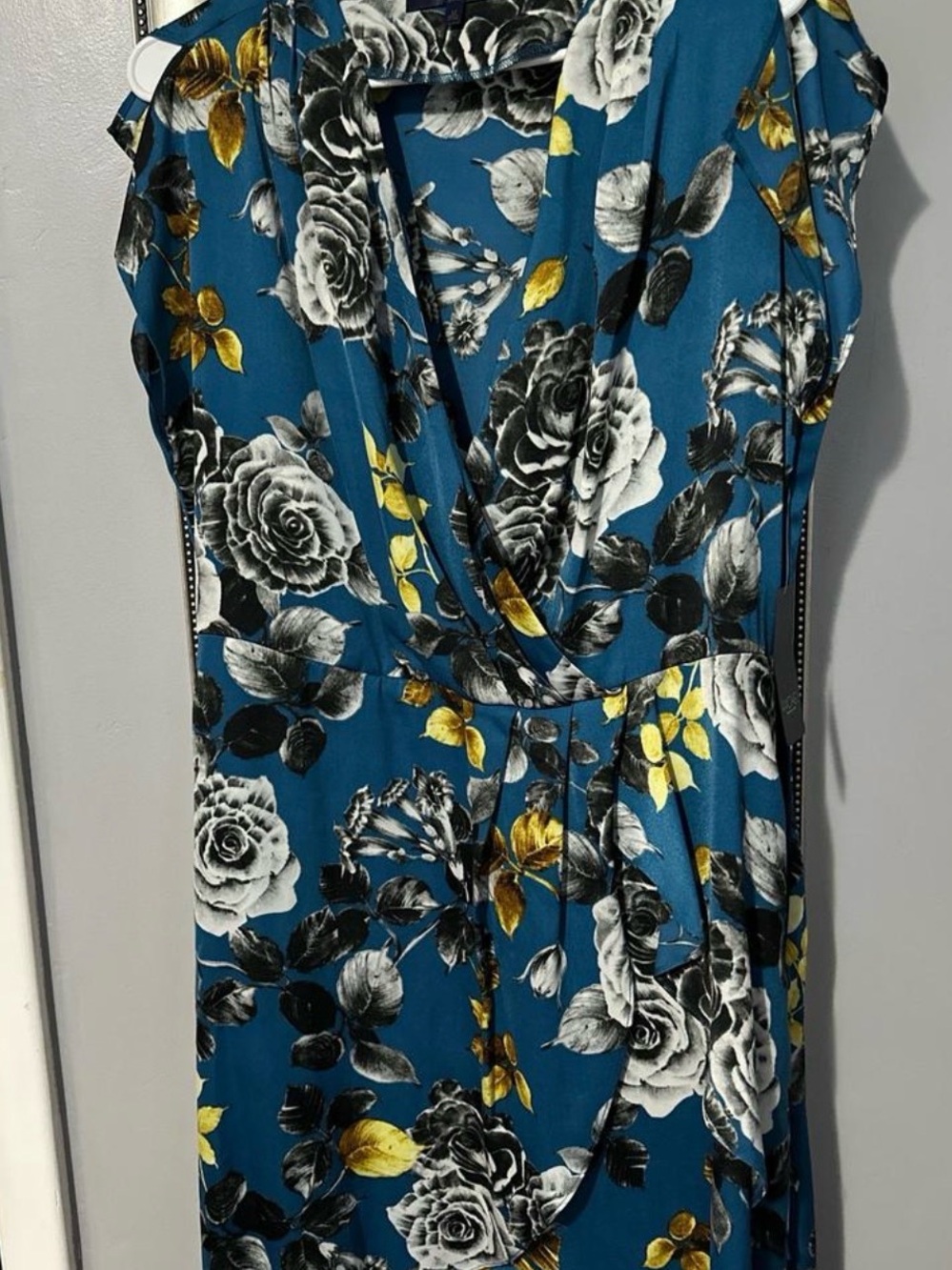 RACHEL Rachel Roy Teal Floral Dress with Black, White & Yellow Accents NWT